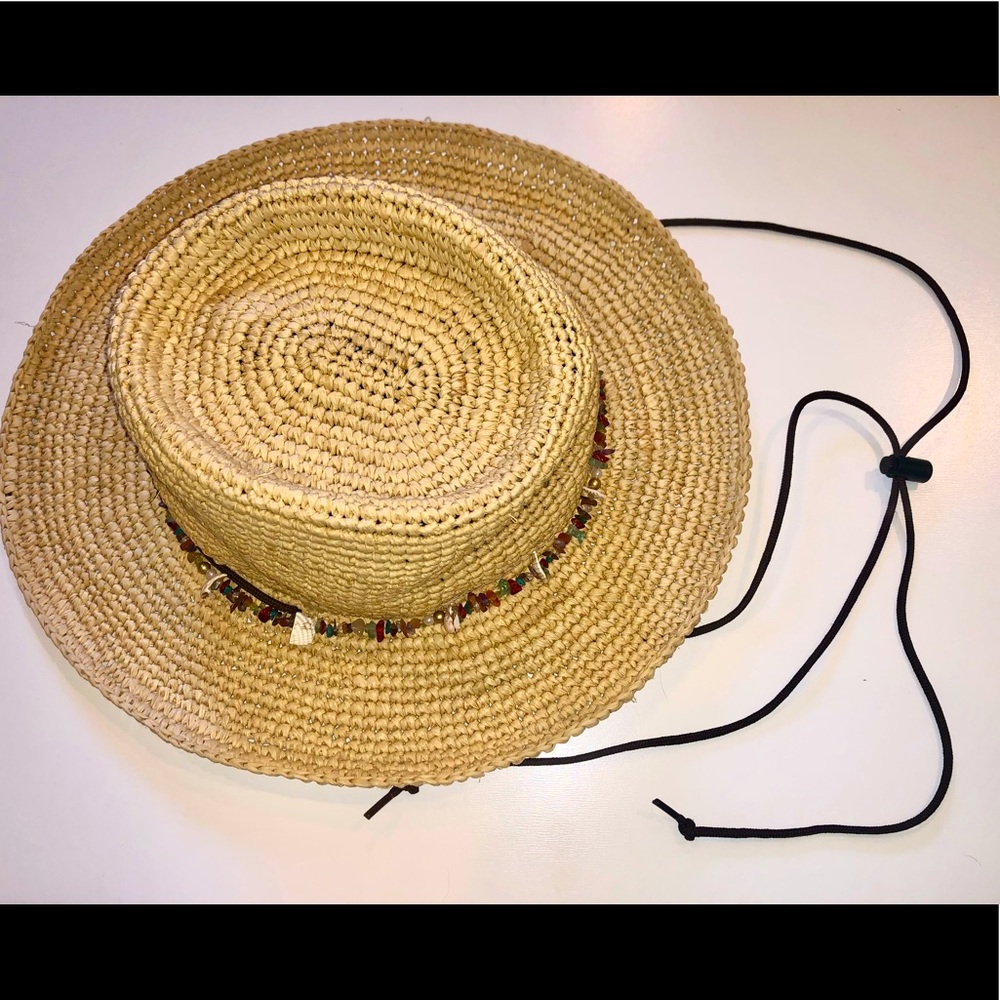 Scala Callezione Straw Beach Sun Hat with Colored Stones